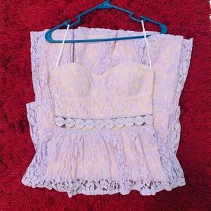 Adorn Lavender Lace Strapless Midi Dress